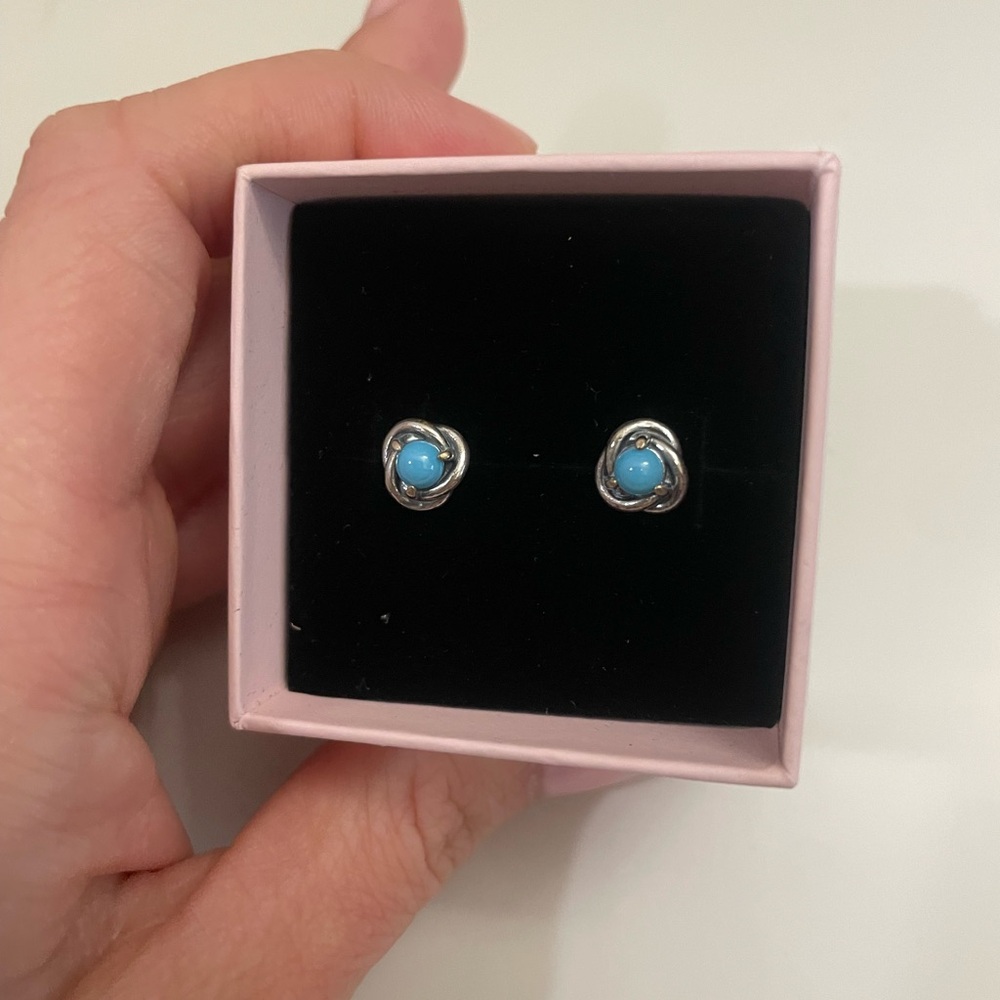 Pandora December Turquoise Blue Eternity Circle Stud Earrings